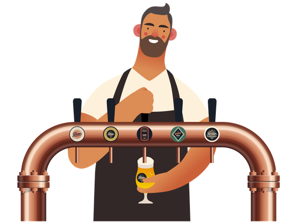Waiter filling beer in glass Illustration