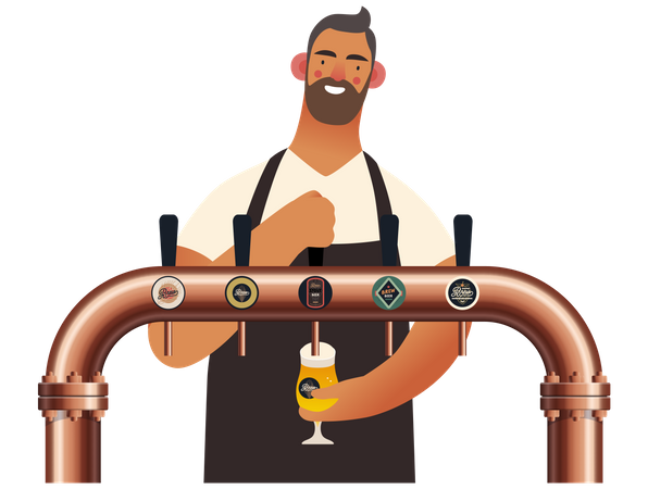 Waiter filling beer in glass  Illustration