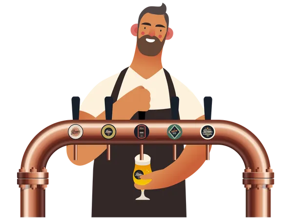 Waiter filling beer in glass  Illustration