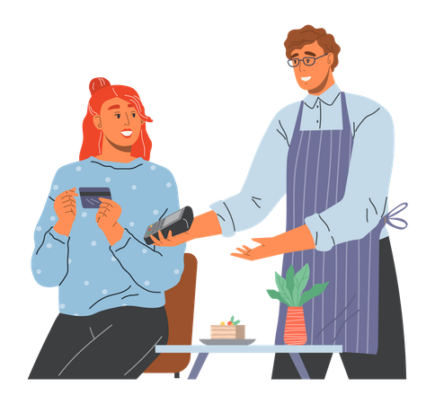 Waiter giving customer swiping machine for payment Illustration