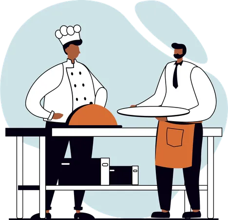 Waiter going for serving food  Illustration