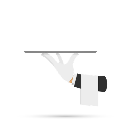 Waiter hand with tray and towel  Illustration