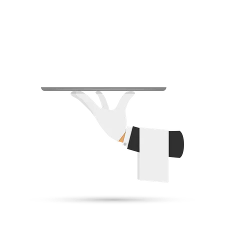 Waiter hand with tray and towel  Illustration