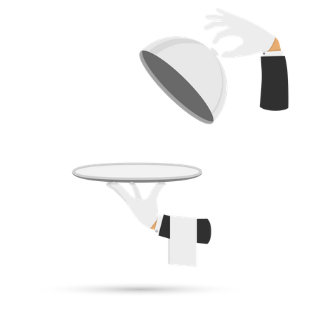 Waiter hands with cloche lid  Illustration