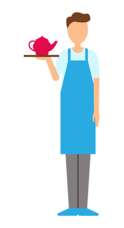 Waiter holding kettle  Illustration