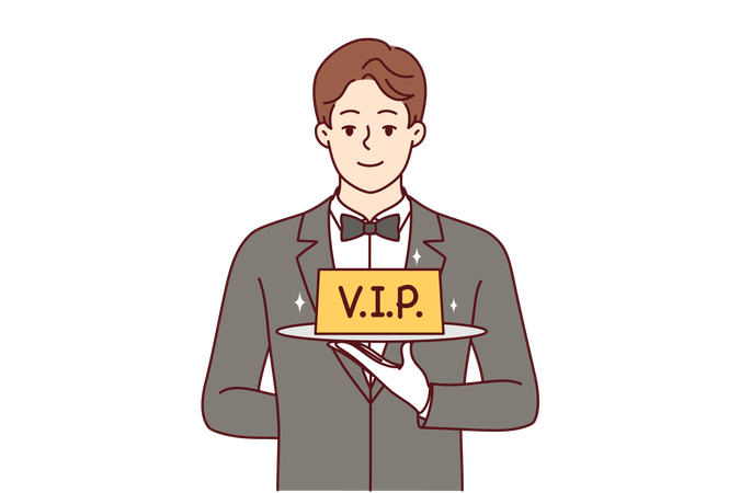 Waiter holds vip signboard  Illustration