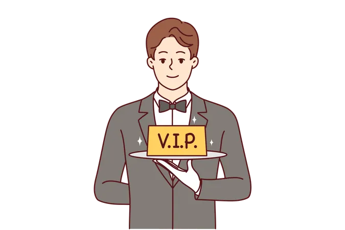 Waiter holds vip signboard  Illustration