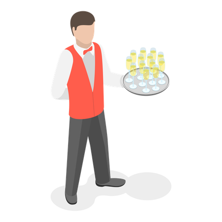 Waiter in well dressed uniform serving drinks at party  Illustration
