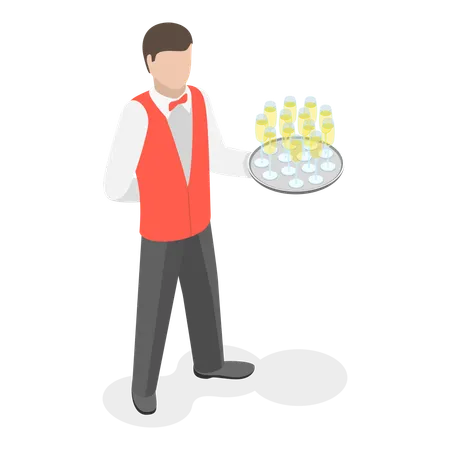 Waiter in well dressed uniform serving drinks at party  Illustration
