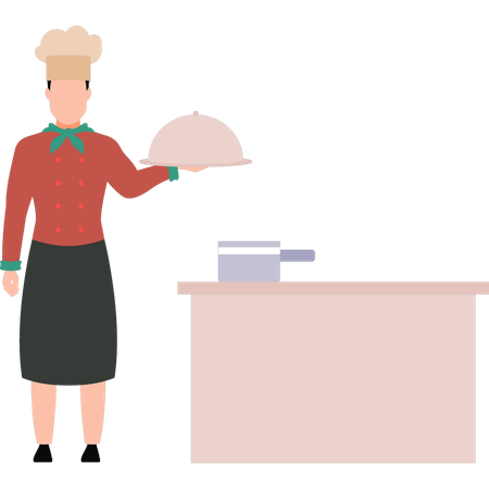 Waiter is standing in the kitchen  Illustration