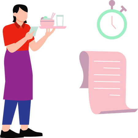 Waiter is standing with order  Illustration