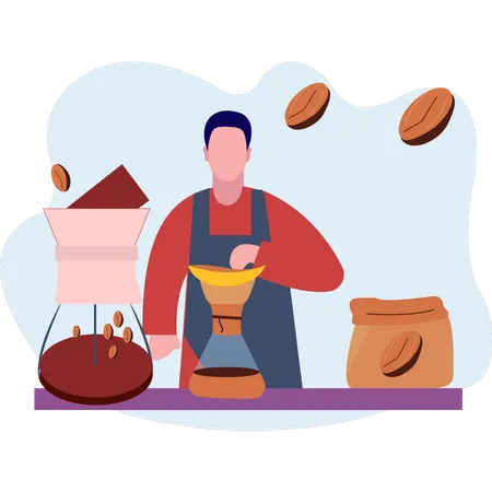 The Waiter Is Making Coffee Illustration
