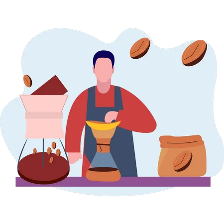 Waiter making coffee  Illustration