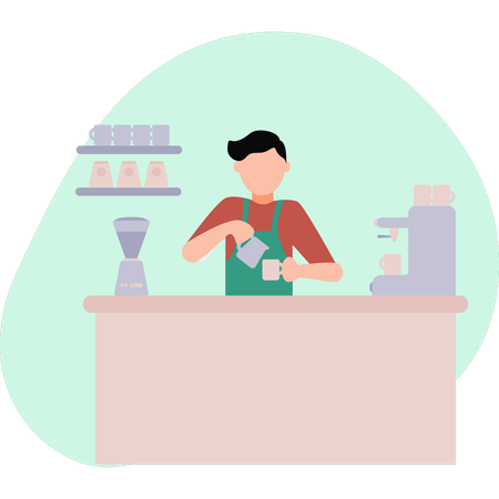 Waiter making coffee  Illustration