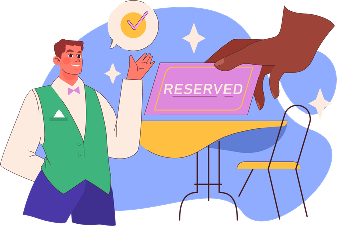 Waiter reseved table for night party guest  Illustration