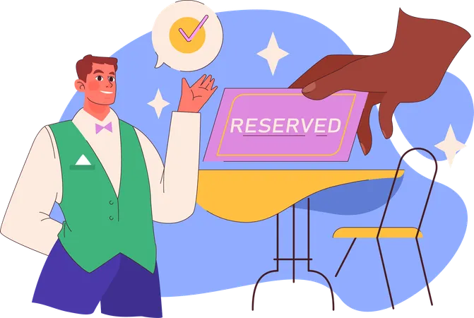 Waiter reseved table for night party guest  Illustration