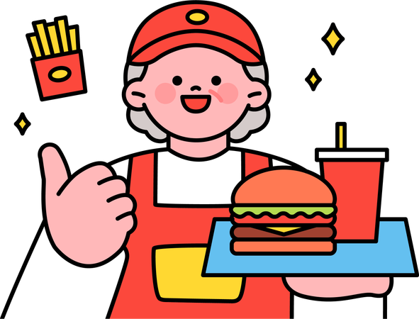Waiter serves fast food  Illustration