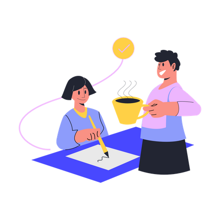 Waiter serves orders according to customer orders  Illustration