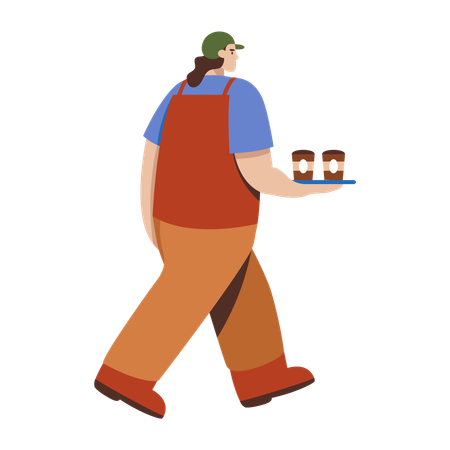 Waiter serving coffee to customer  Illustration