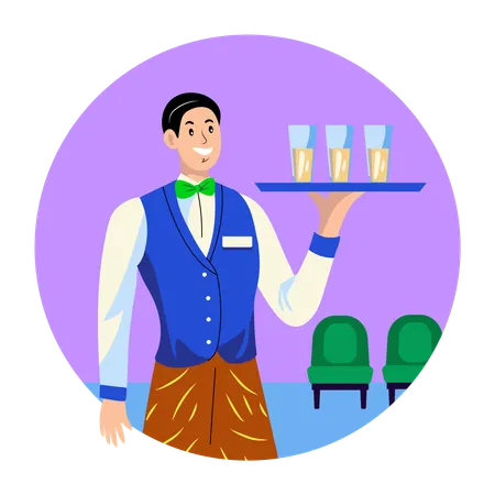 Waiter Serving drinks  Illustration