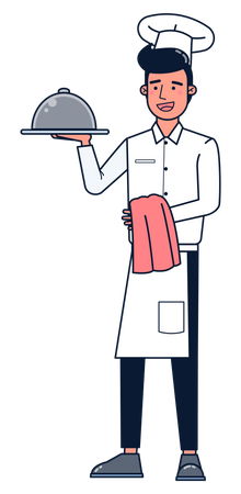 Waiter serving food Illustration