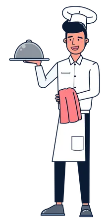 Waiter serving food Illustration