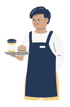 Waiter Serving Food and Drinks  Illustration