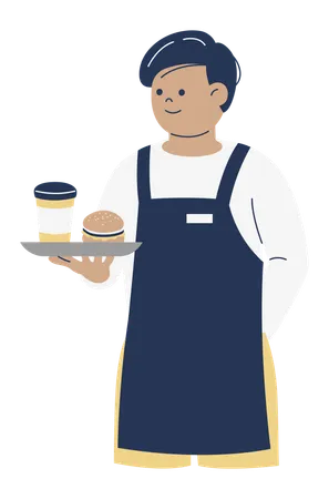 Waiter Serving Food and Drinks  Illustration