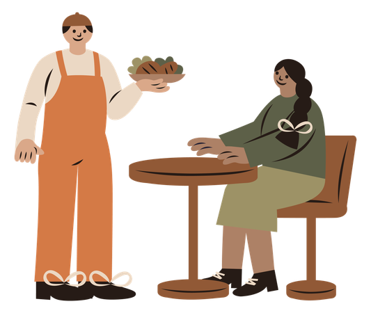 Waiter Serving food  Illustration