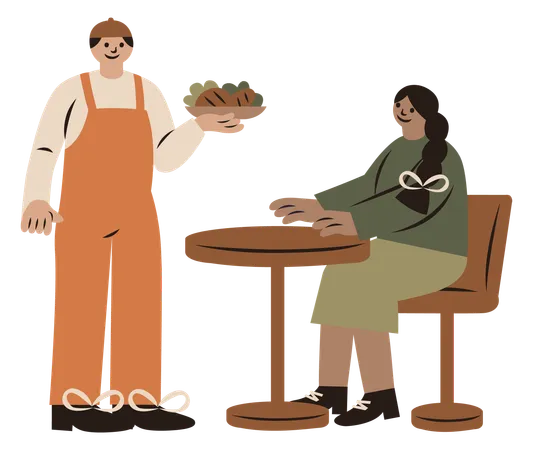 Waiter Serving food  Illustration