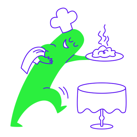 Waiter serving food to table Illustration