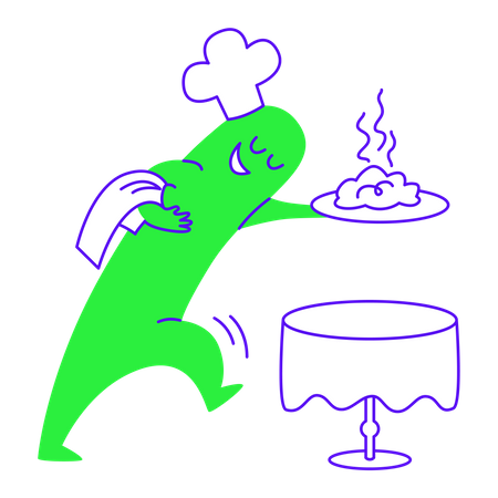 Waiter serving food to table  Illustration