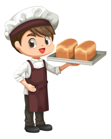 Waiter serving fresh bread  Illustration