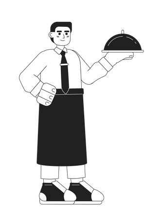 Waiter stand with tray  Illustration