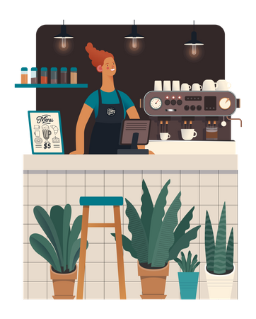 Waiter standing at coffee shop Illustration