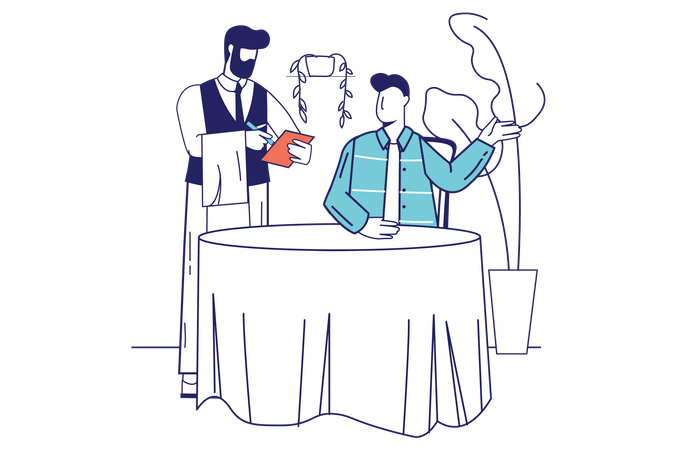 Waiter taking order from man Illustration