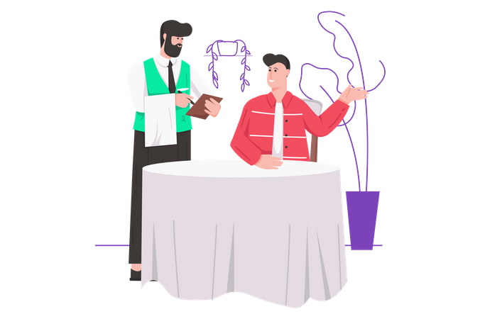 Waiter taking order from man  Illustration