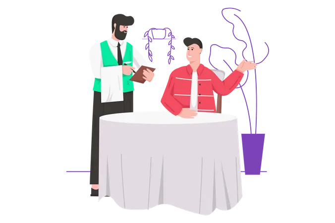 Waiter taking order from man  Illustration