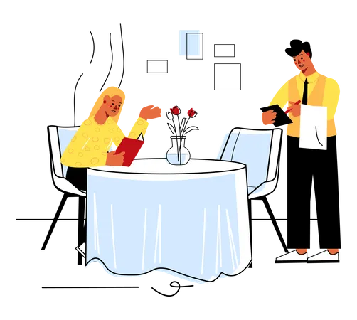 Waiter taking order from woman  Illustration