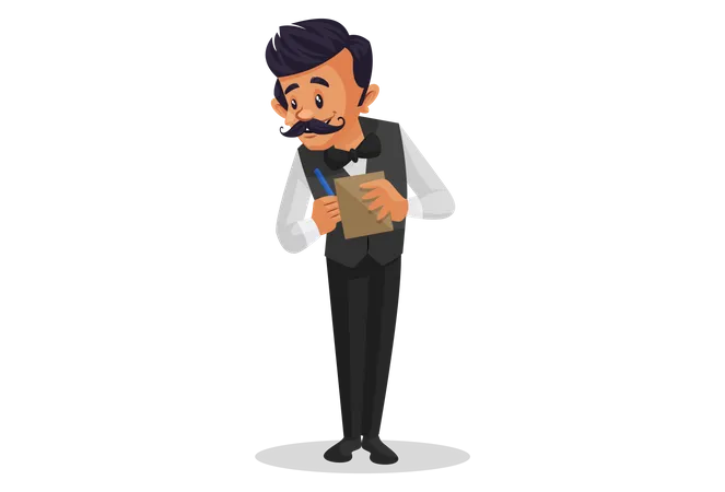 Waiter taking order of the customer with notepad  Illustration