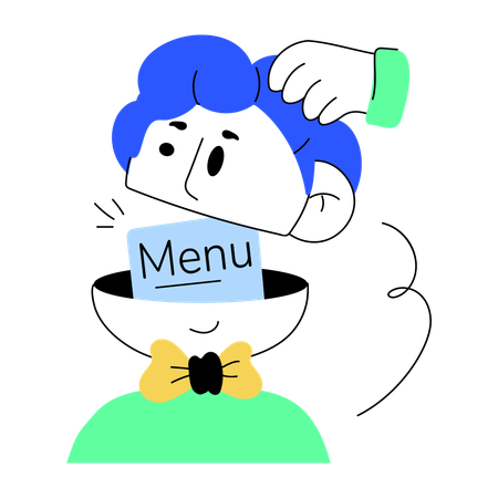 Waiter with menu card  Illustration