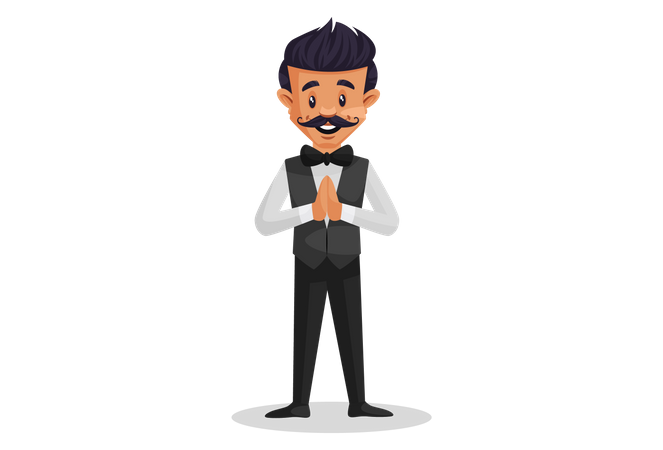 Waiter with namaste greetings  Illustration