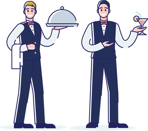 Waiters Serving Tasty Dishes For Customers Illustration