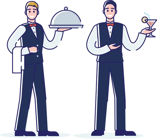 Waiters Serving Tasty Dishes For Customers  Illustration