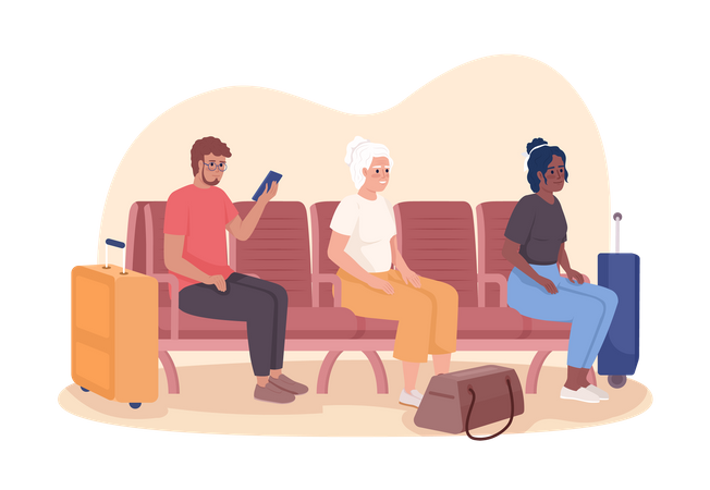 Waiting at station for bus and train arrival Illustration