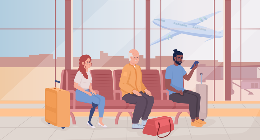 Waiting for plane departure and arrival Illustration