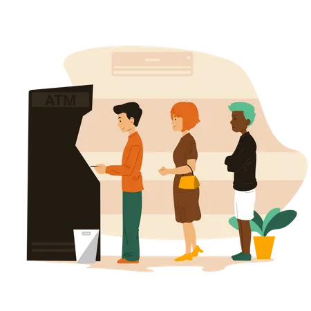 Waiting line at ATM machine  Illustration