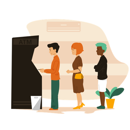 Waiting line at ATM machine  イラスト