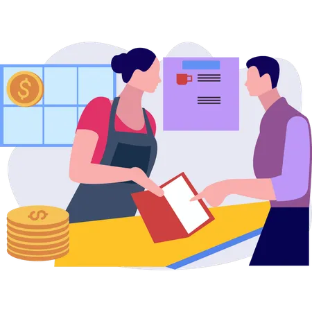 A Waitress Is Asking A Customer About The Food Menu Illustration