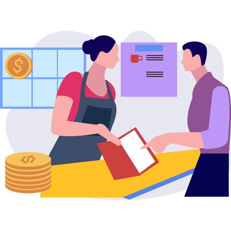 Waitress asking customer about food menu  Illustration